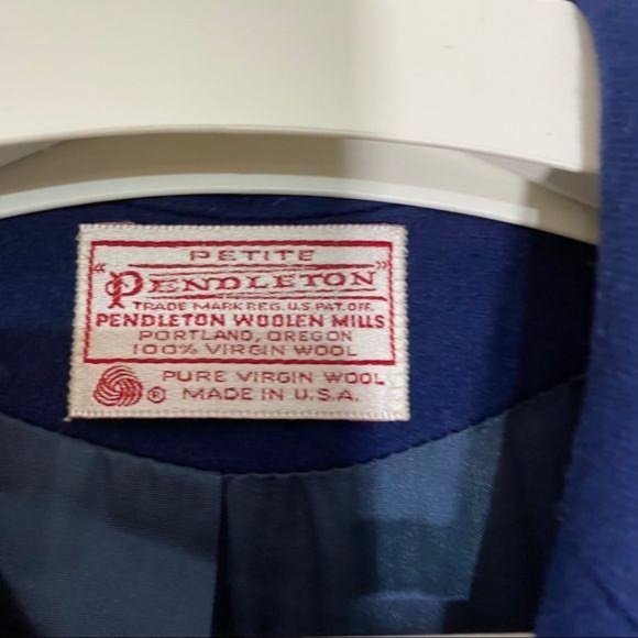 Pendleton Cropped Wool Navy Blazer 8 Virgin Wool - Picture 5 of 10